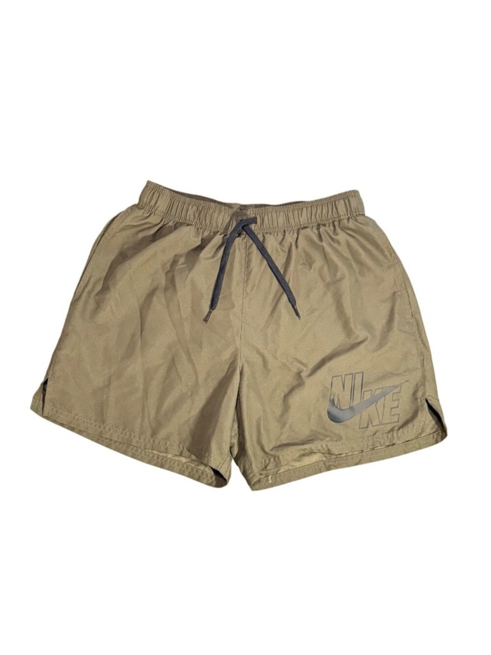 Nike Mens Olive Green Athletic Shorts With Logo Elastic Waistband Side Pockets D